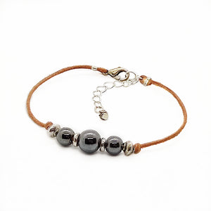 Lederen hematiet armband