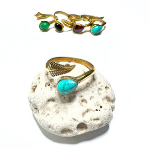 Feather mineral stone ring collection